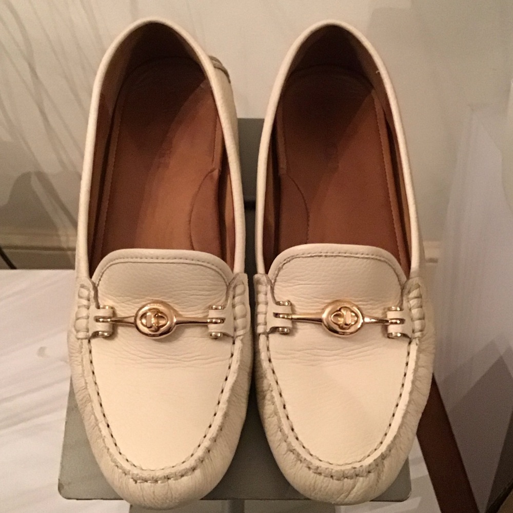 Coach Cream Arlene Leather Loafers with Gold Accent